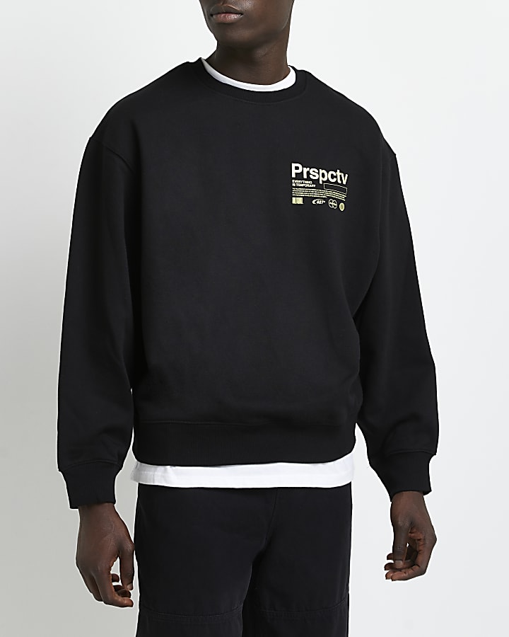 Black regular fit graphic sweatshirt