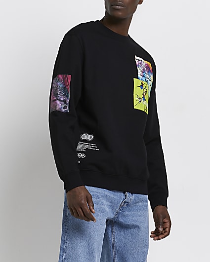 Black Regular fit graphic sweatshirt