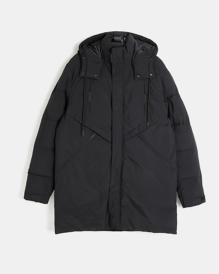 Black regular fit hooded puffer jacket