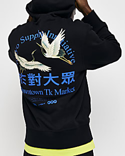 Black Regular fit Japanese graphic hoodie