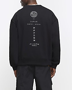Black regular fit Japanese graphic sweatshirt