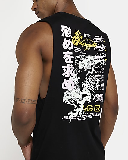 Black regular fit Japanese graphic Tank top