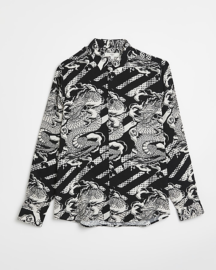 Black Regular fit Japanese print Shirt