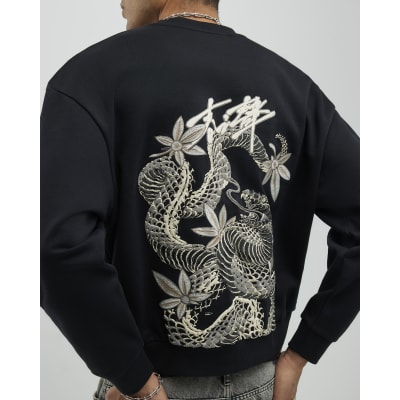 Black Regular Fit Japanese Snake Sweatshirt