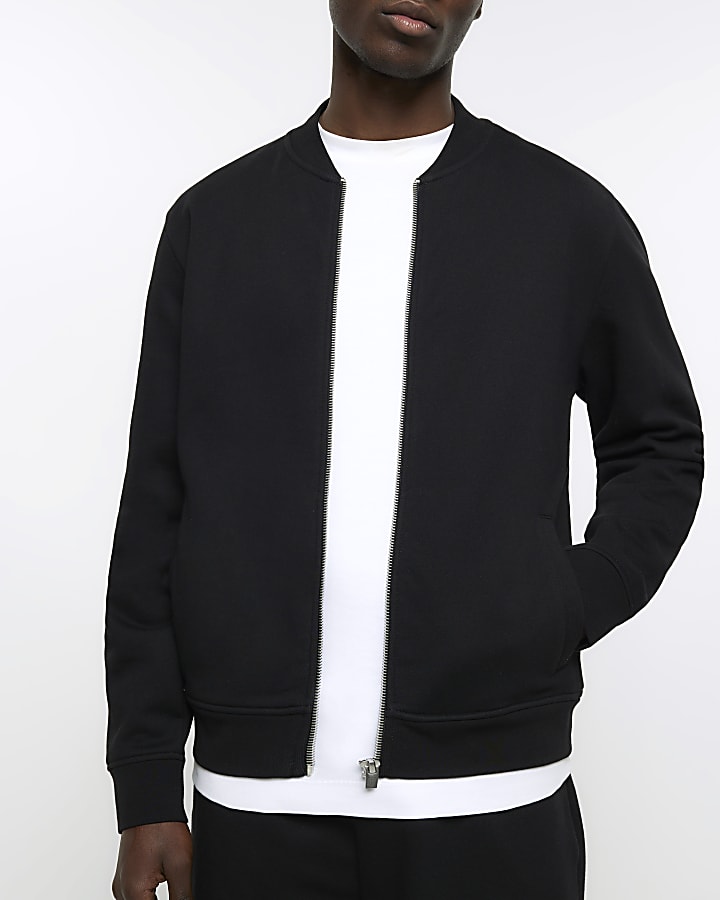 Black regular fit jersey bomber jacket