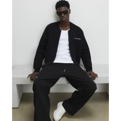 Black Regular Fit Knitted Bomber Jacket