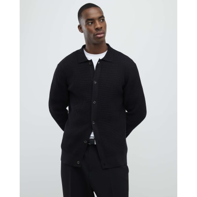 Black Regular Fit Knitted Button Up Cardigan