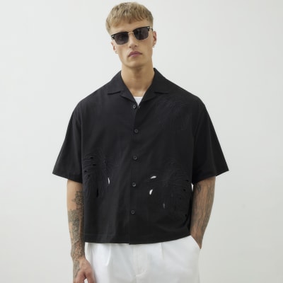 Black Regular Fit Leaf Cut Out Shirt