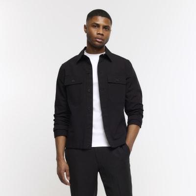 Black regular fit linen blend smart overshirt | River Island