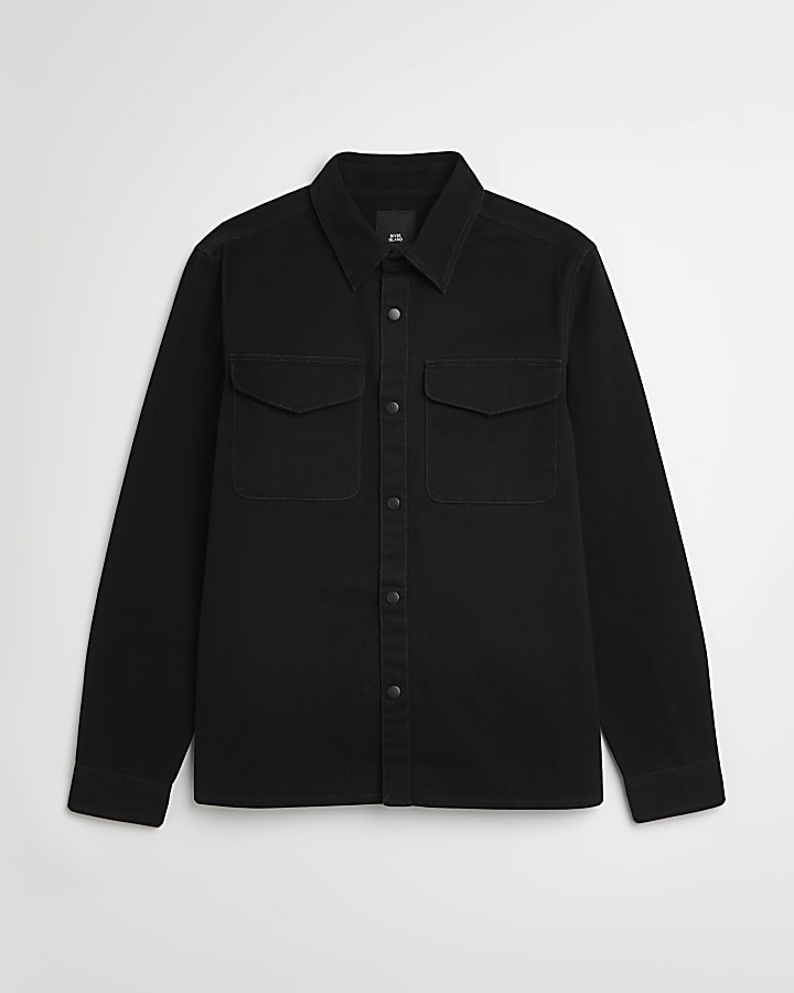Black regular fit long sleeve Overshirt