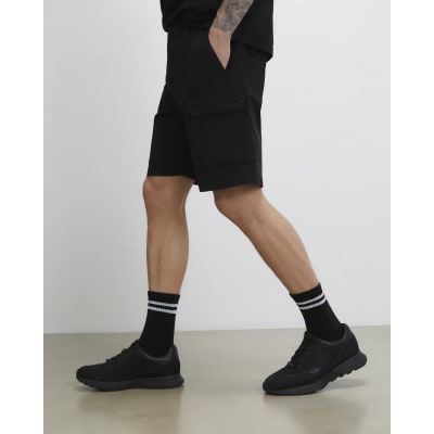 Black Regular Fit Longer Length Cargo Shorts