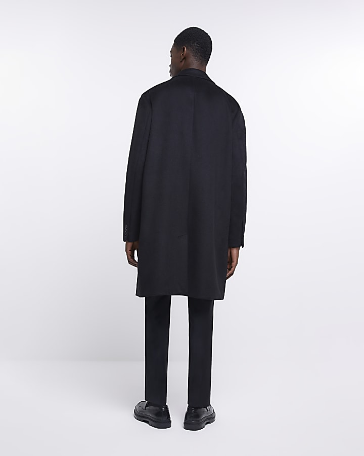 Black regular fit longline overcoat