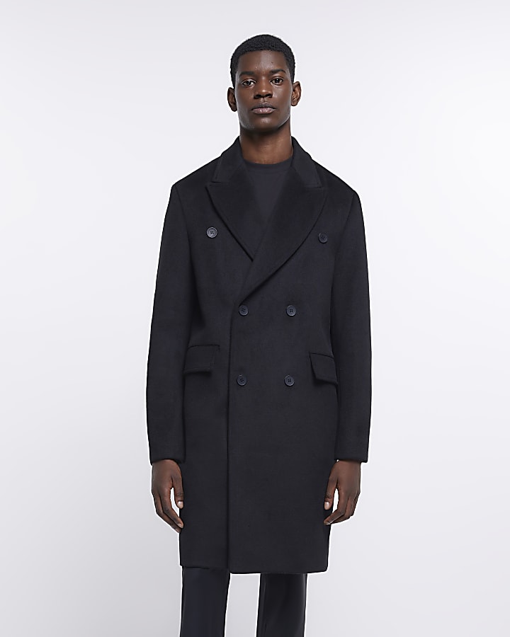 Black regular fit longline overcoat