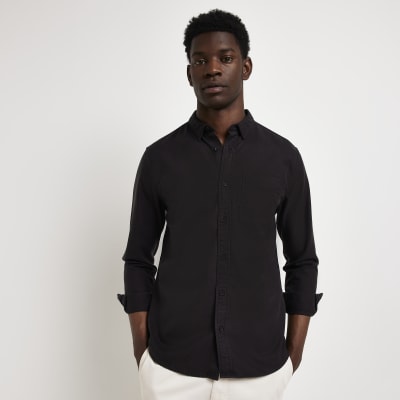 Black regular fit lyocell twill shirt | River Island