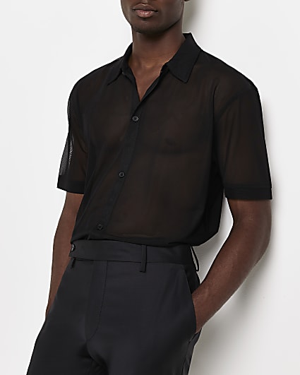 Black Regular fit mesh short sleeve shirt