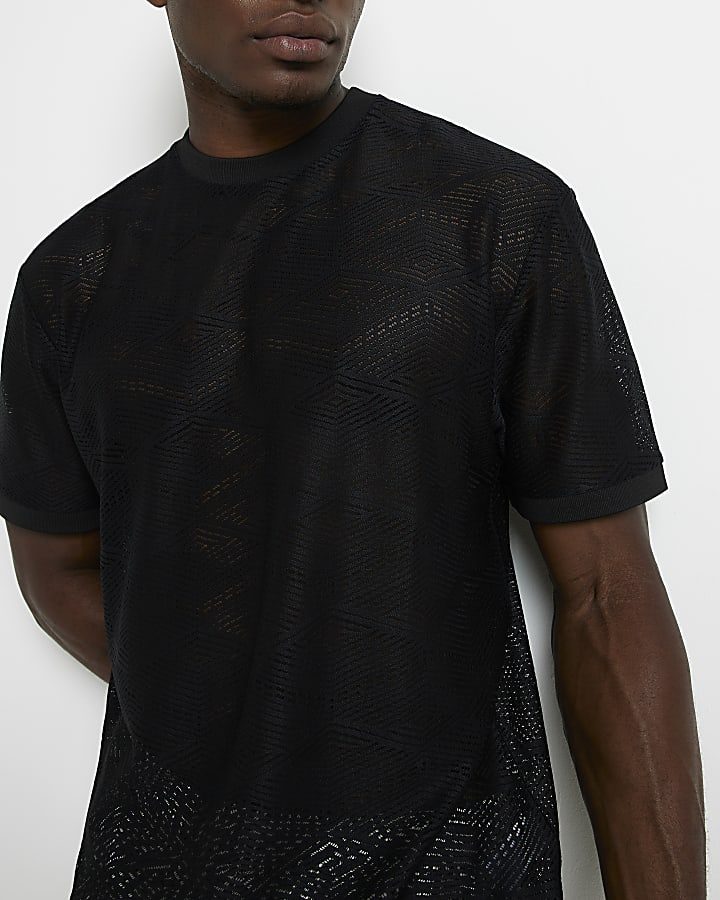 Black Regular fit mesh t-shirt