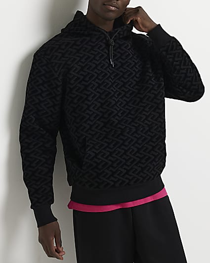 Black Regular fit monogram hoodie