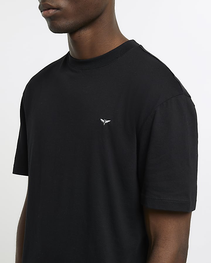 Black regular fit moth embroidered t-shirt