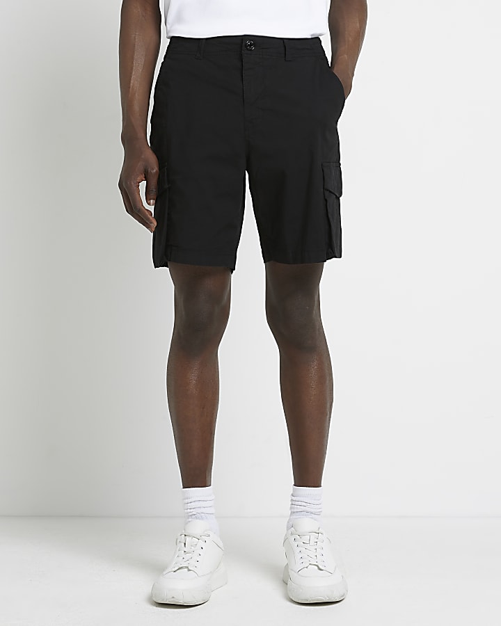 Black regular fit multi pocket cargo shorts