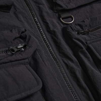 Black regular fit multi pocket jacket