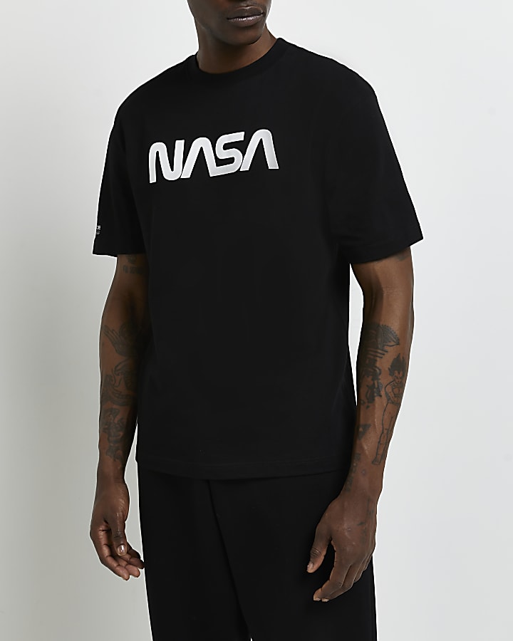 Black regular fit NASA branded t-shirt