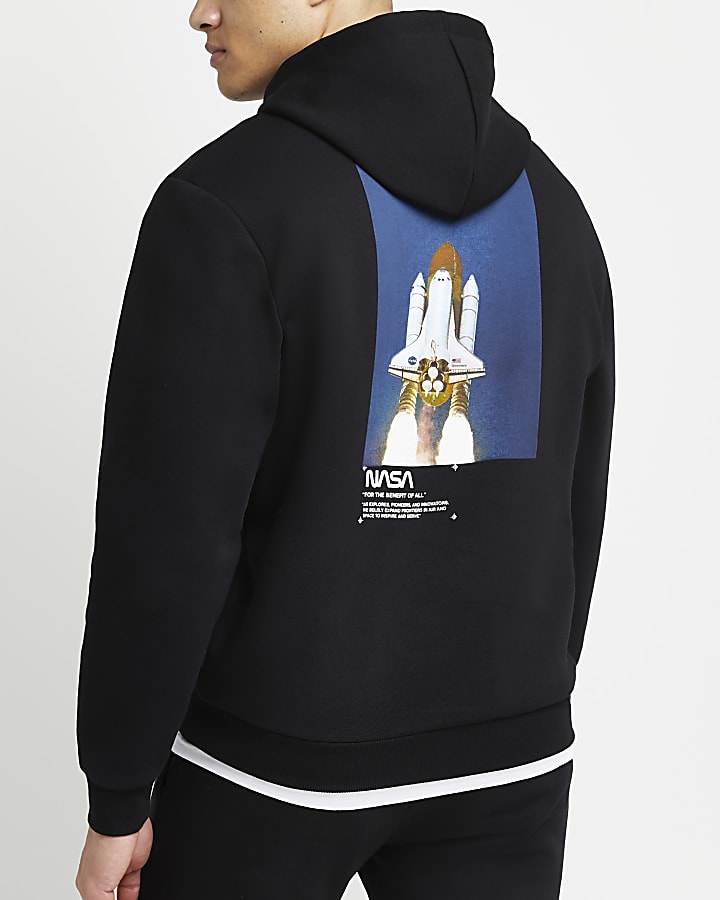 Black regular fit NASA graphic hoodie