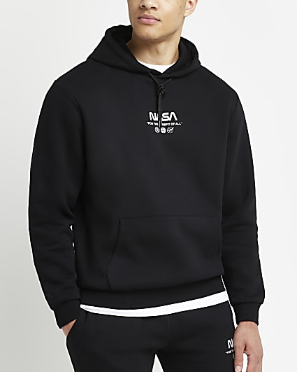 Black regular fit NASA graphic hoodie