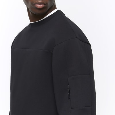 Black regular fit neoprene utility sweatshirt