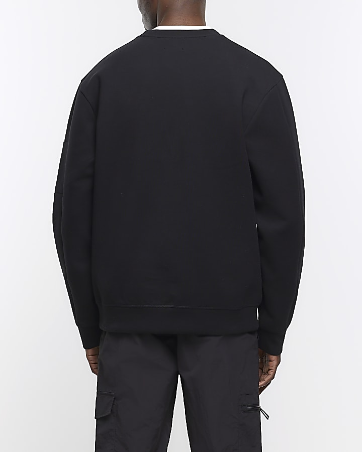 Black regular fit neoprene utility sweatshirt