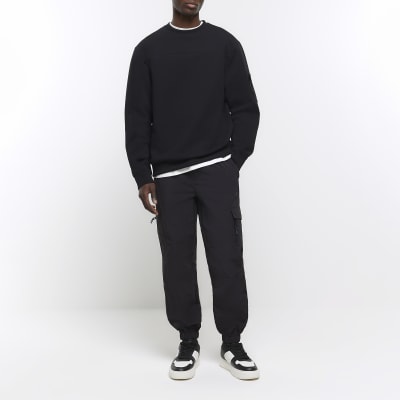 Black regular fit neoprene utility sweatshirt