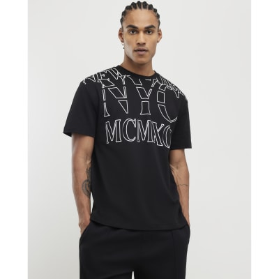 Black Regular Fit NYC Print Crew Neck T-Shirt