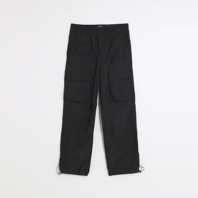 Black regular fit nylon cargo trousers River Island