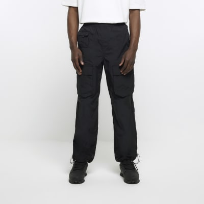 Black regular fit nylon cargo trousers River Island