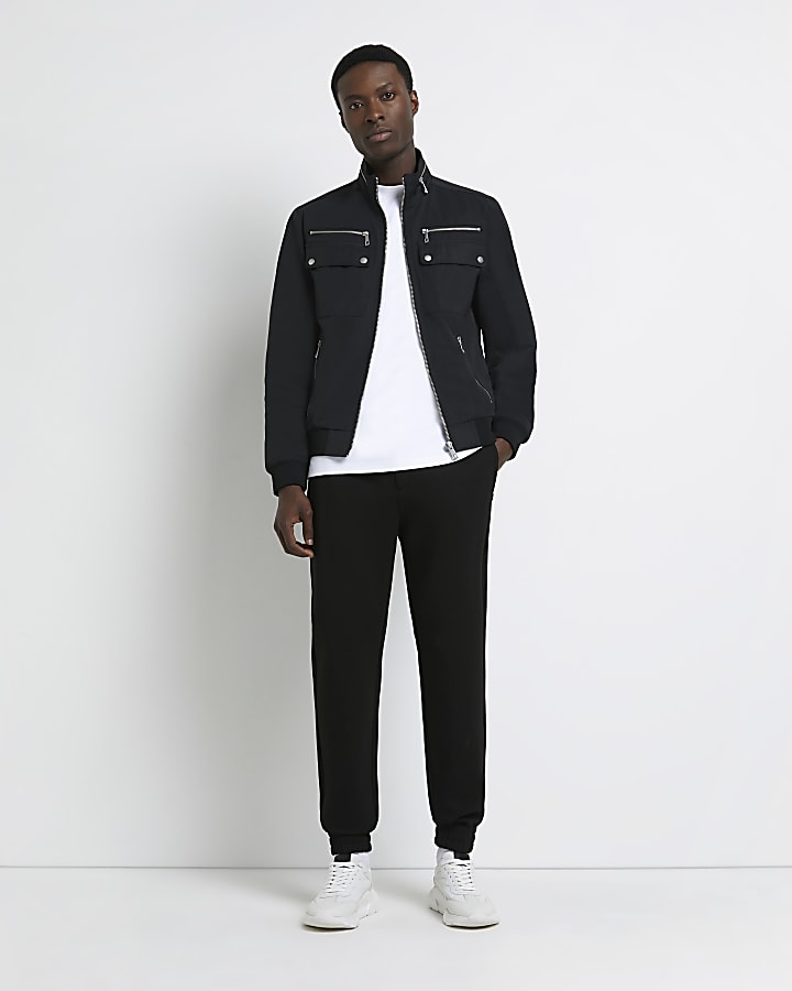 Black Regular fit nylon Racer jacket