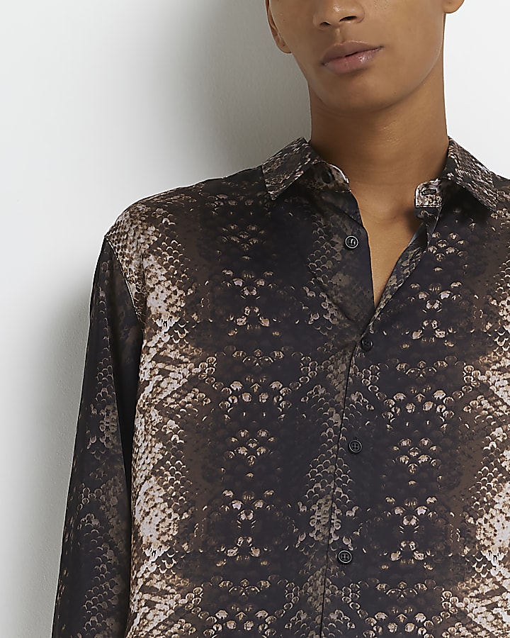 Black regular fit ombre snake print shirt