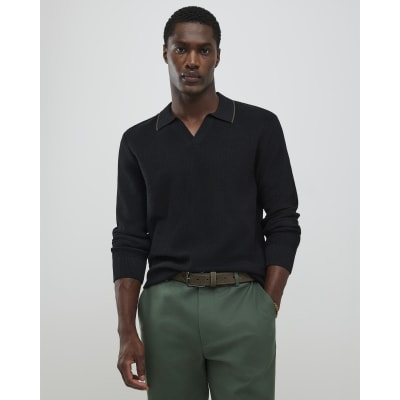 Black Regular Fit Open Collar Jumper