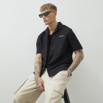 Black Regular Fit Oxford Revere Shirt