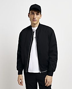 Black Regular fit padded bomber jacket