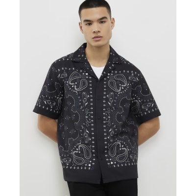 Black Regular Fit Paisley Print Revere Shirt