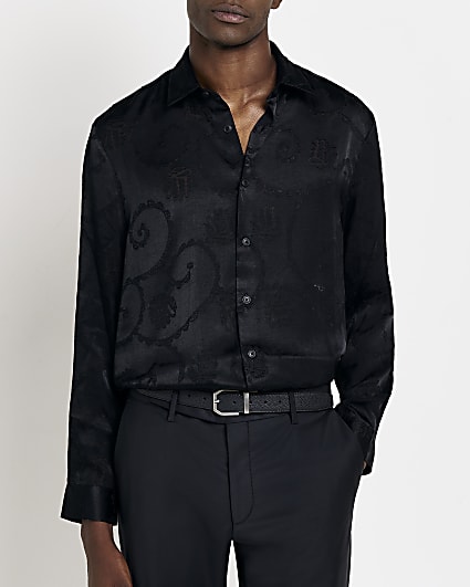 Black Regular fit Paisley print Sheer Shirt