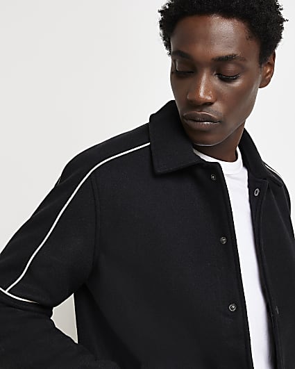 Black Regular fit Panelled Varsity Jacket