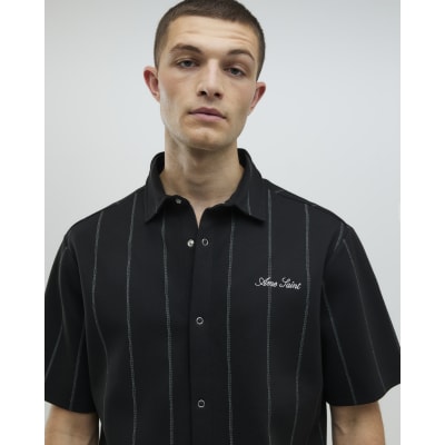 Black Regular Fit Pinstripe Shirt