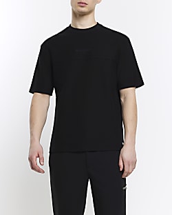 Black regular fit pique embroidered t-shirt