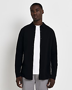 Black Regular fit pique Jersey Shirt