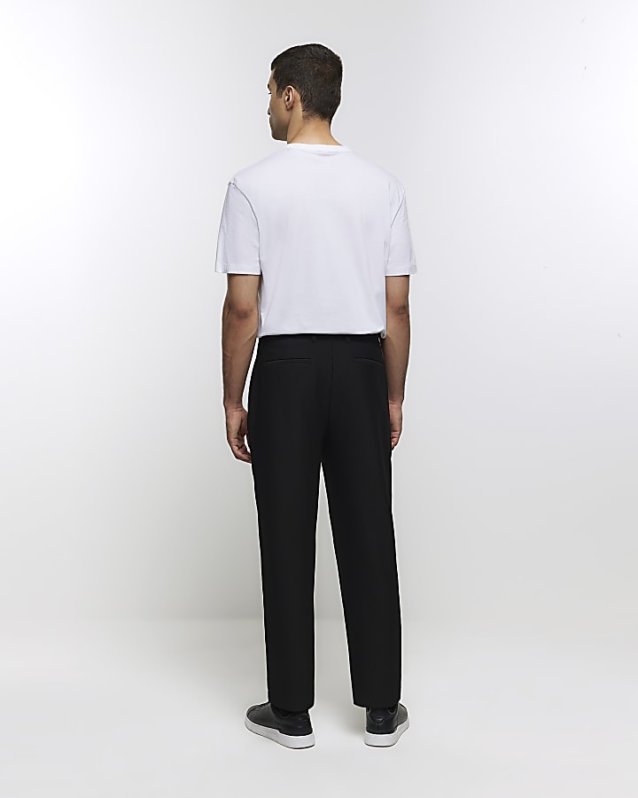 Black Regular fit Pleated Plisse trousers