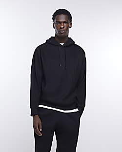 Black regular fit plisse hoodie