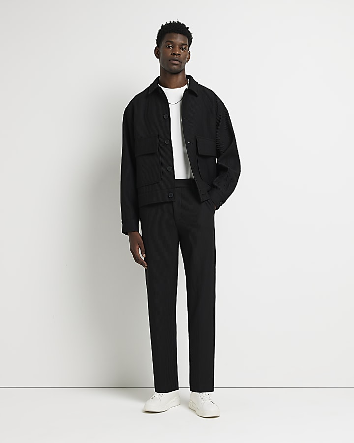 Black Regular fit Plisse smart Jacket