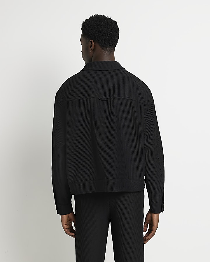 Black Regular fit Plisse smart Jacket