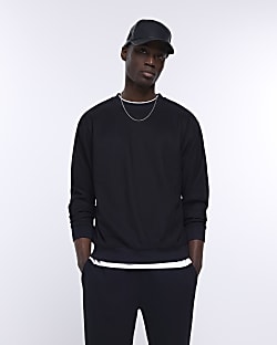 Black regular fit plisse sweatshirt