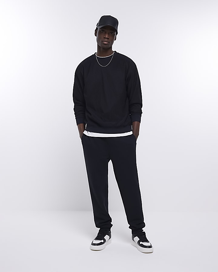 Black regular fit plisse sweatshirt